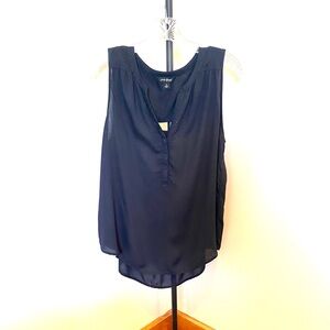 Lucky Brand Summit Henley Sleeveless Top Dobby Relaxed Fit S Black